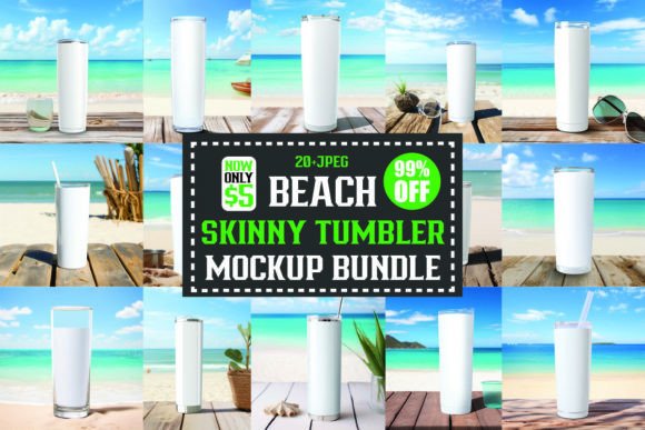 Beach Skinny Tumbler Mockup Bundle for Mugs Amp Graphics