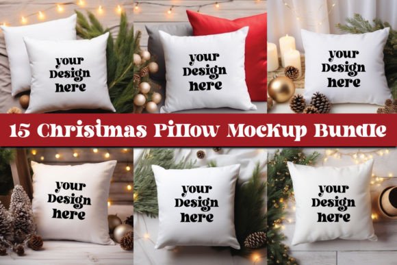 Christmas Pillow Mockup Bundle for Graphics and Christmas Amp