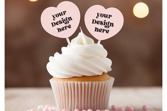 Cupcake Toppers Mockup Valentines Day - A Graphics Asset for Labels Amp