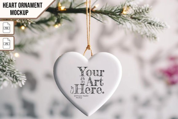 Heart Ornament JPG PSD Smart Mockup for Graphics and Christmas Amp