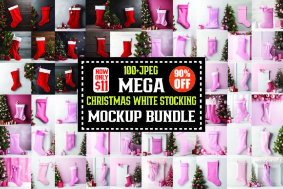 Mega Christmas Stocking Mockup Bundle for Graphics and Christmas Amp