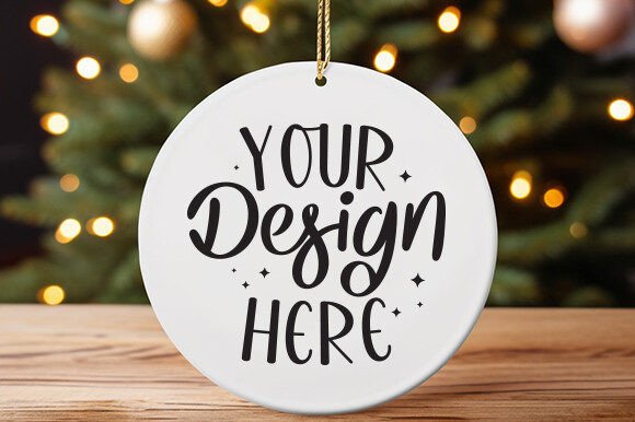 Round White Ceramic Ornament Mockup for Christmas Amp Graphics