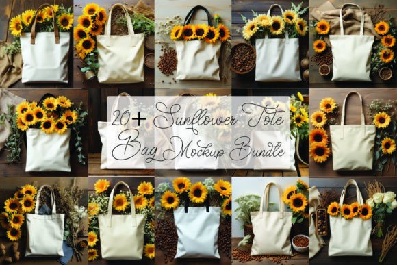Sunflower Tote Bag Mockup Bundle for Blog and Web Design