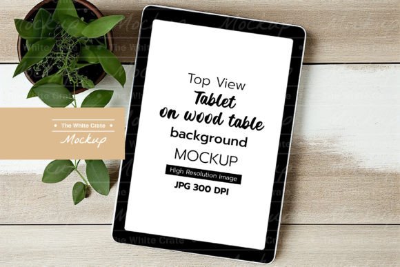 Tablet on Wooden Table Background Mockup for Tablets - Ipad and Graphics