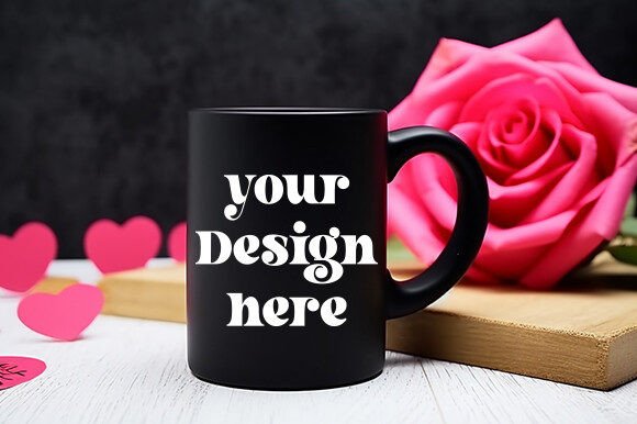 Valentine's Day Black Mug Mockup 2 for Graphics and Mugs Amp