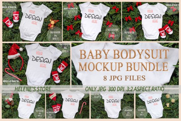 White Baby Bodysuit Christmas Mockup JPG for Graphics and Baby Amp